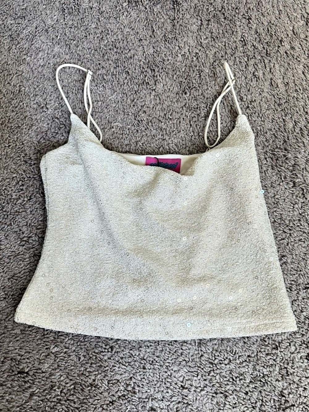 edikted Metallic & Sequin Tank Top Champagne XS